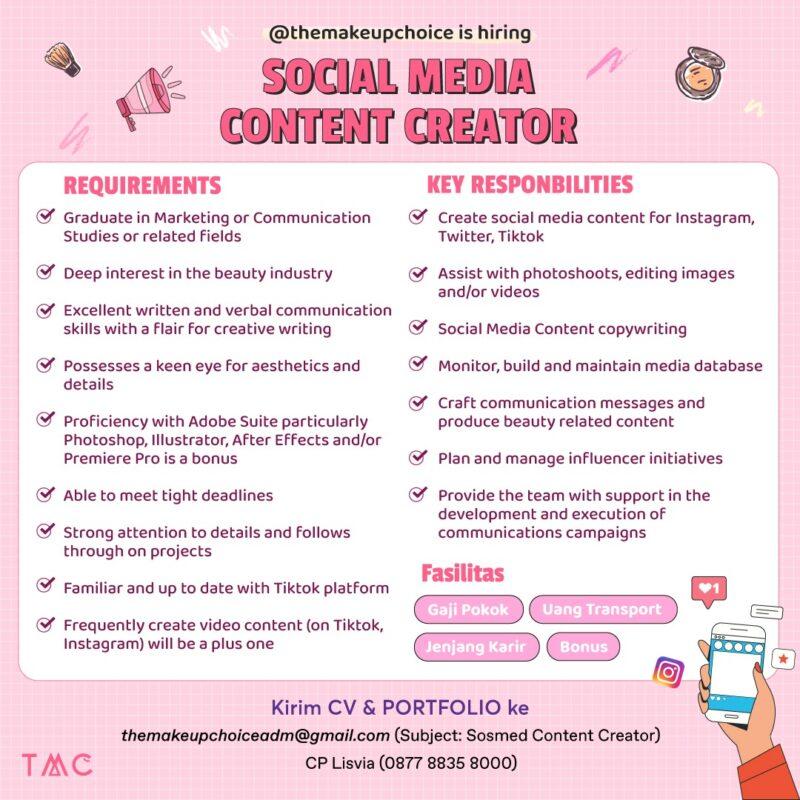 Lowongan Kerja Social Media Content Creator Di The Makeup Choice