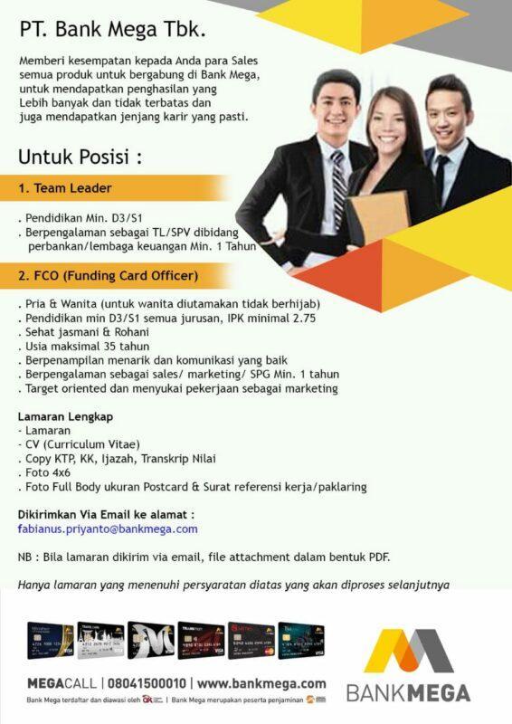 Lowongan Kerja Team Leader FCO Funding Card Officer Di PT Bank