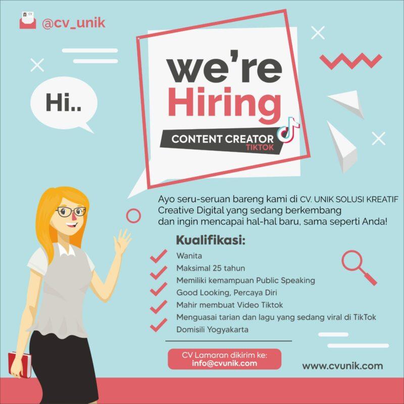 Lowongan Kerja Content Creator Tiktok Di Cv Unik Solusi Kreatif