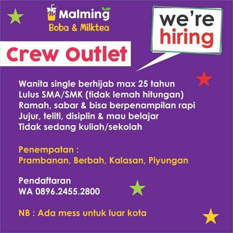 Lowongan Kerja Crew Outlet Di Malming Boba Milktea Lokerjogja Id