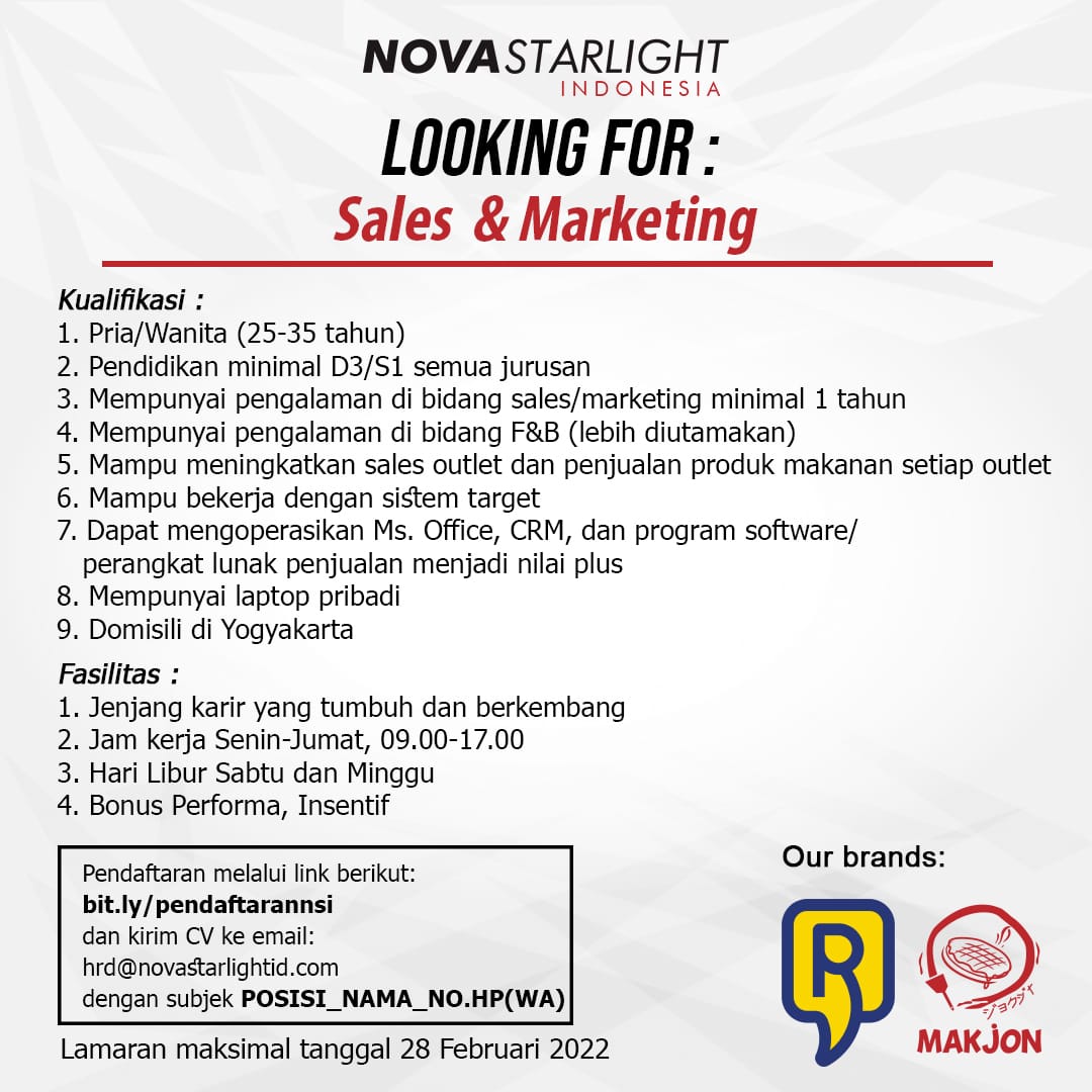 Lowongan Kerja Sales Marketing Di Pt Nova Starlight Indonesia