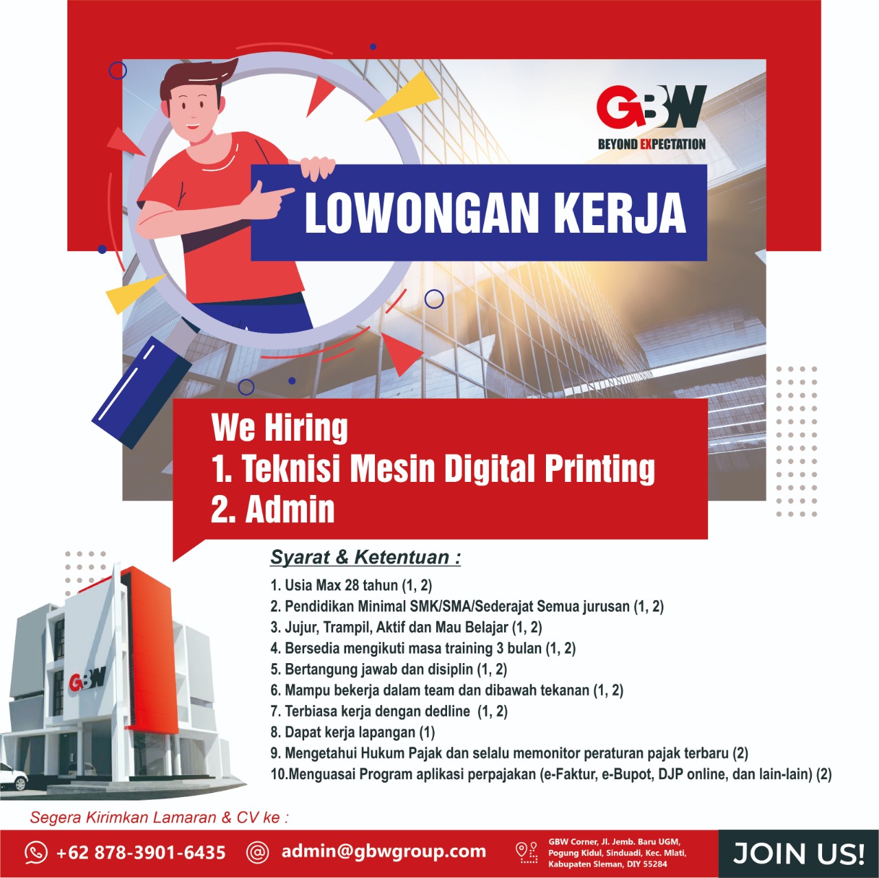 Lowongan Kerja Teknisi Mesin Digital Printing Admin Di Gbw