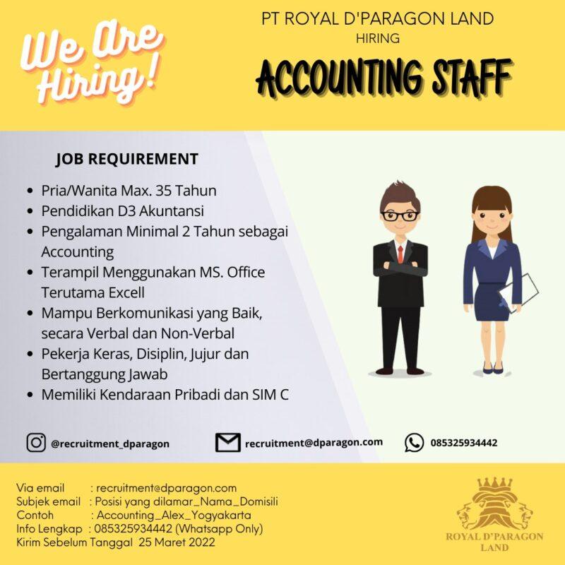 Lowongan Kerja Accounting Staff Sales Room F B Manager