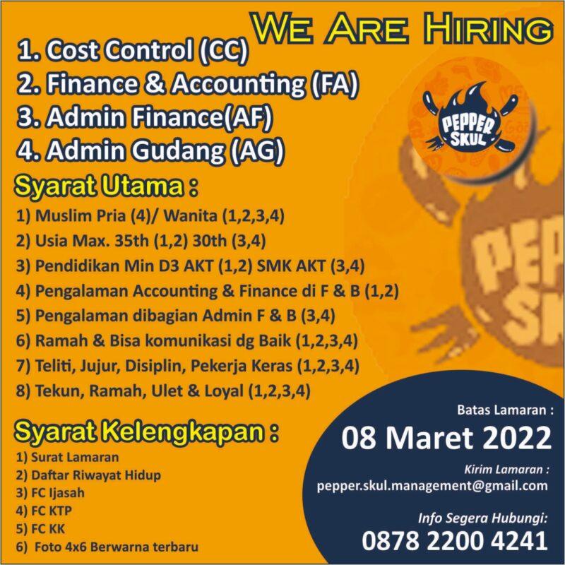 Lowongan Kerja Cost Control Finance Accounting Admin Finance