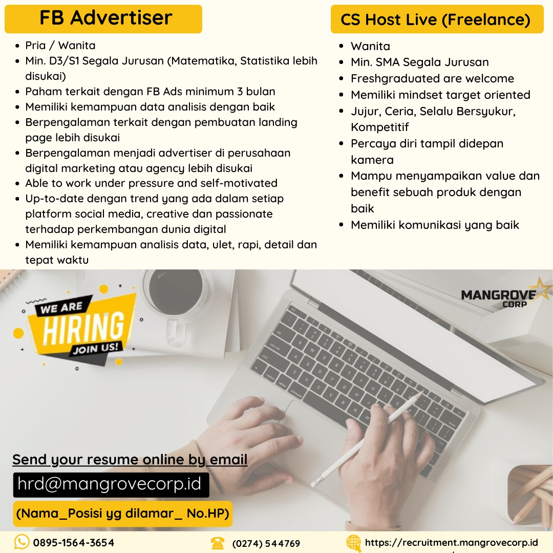 Lowongan Kerja FB Advertiser CS Host Live Freelance Di Mangrove