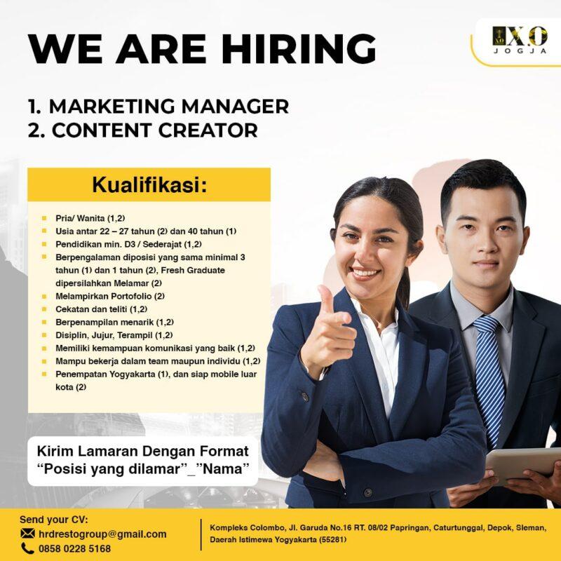 Lowongan Kerja Manager Marketing Content Creator Di Restoran XO Suki