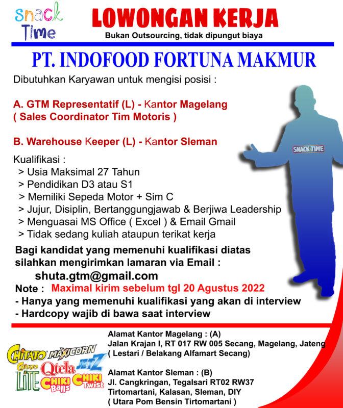 Lowongan Kerja GTM Representatif TL Warehouse Keeper Di PT