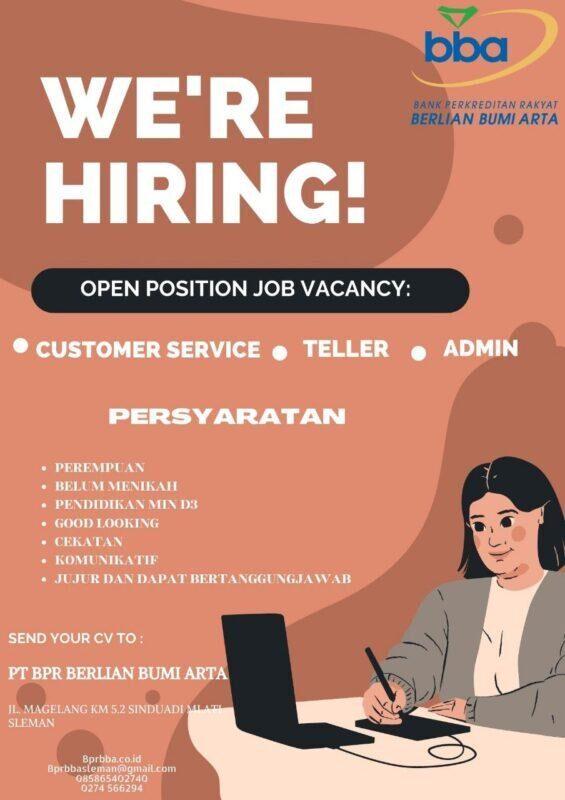 Lowongan Kerja Customer Service Teller Admin Di Bpr Berlian Bumi