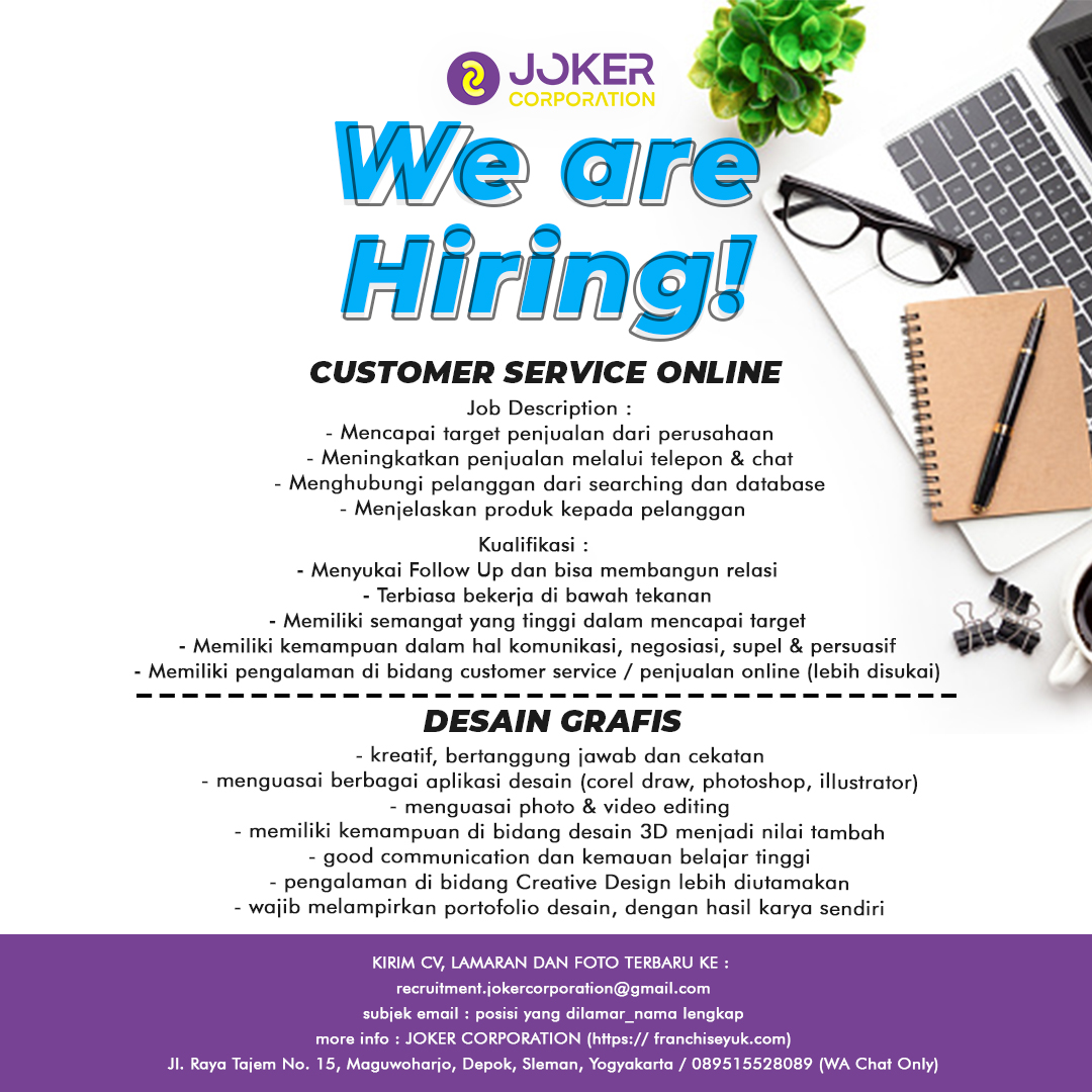 Lowongan Kerja Customers Service Online Desain Grafis Di Joker