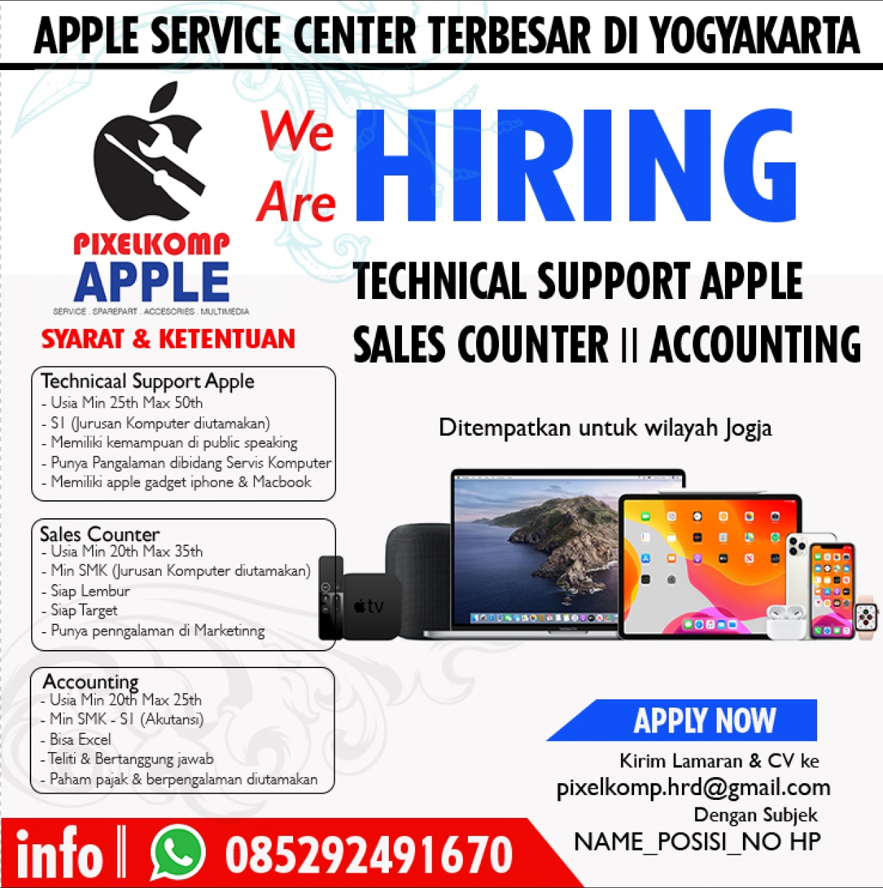 Lowongan Kerja Technical Support Apple Sales Counter Accounting Di