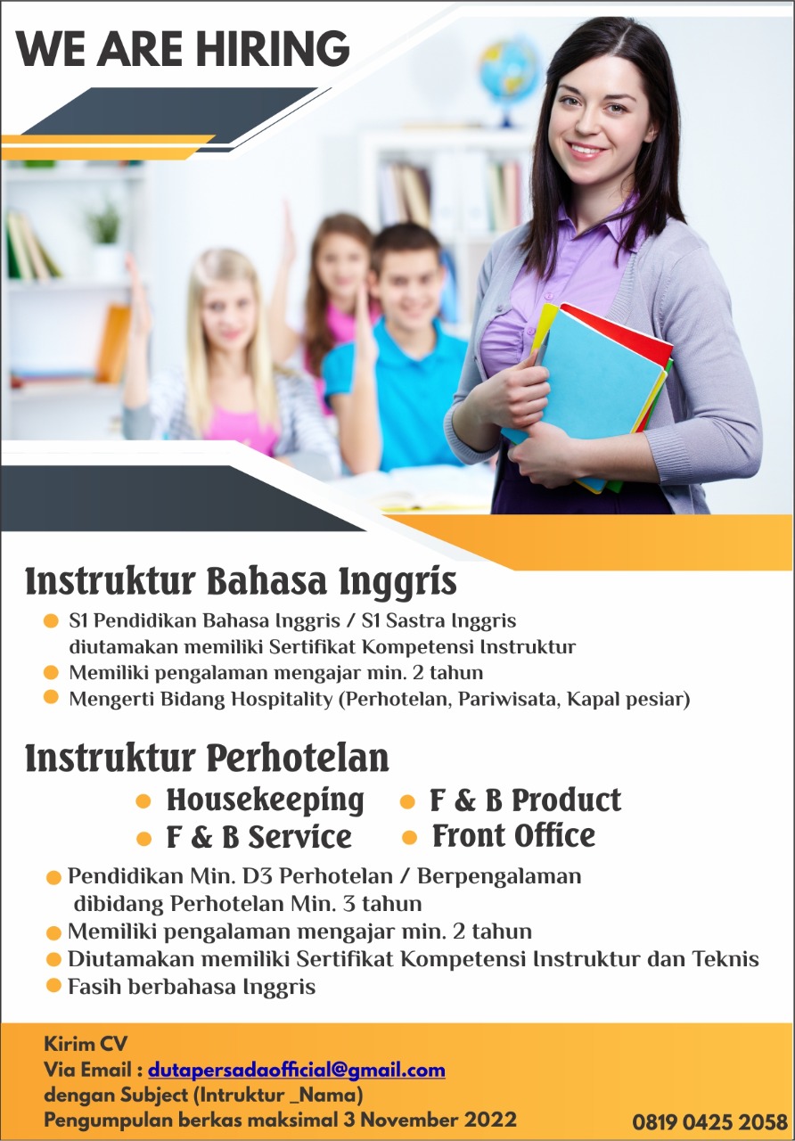 Lowongan Kerja Instruktur Bahasa Inggris Instruktur Perhotelan Di