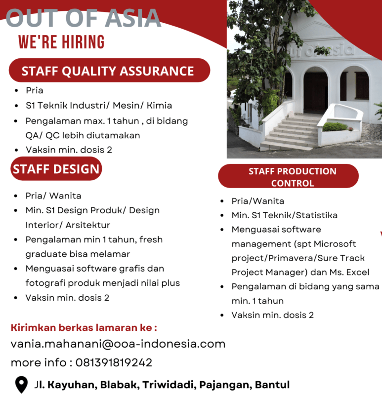 Lowongan Kerja Staff Quality Assurance Staff Design Staff