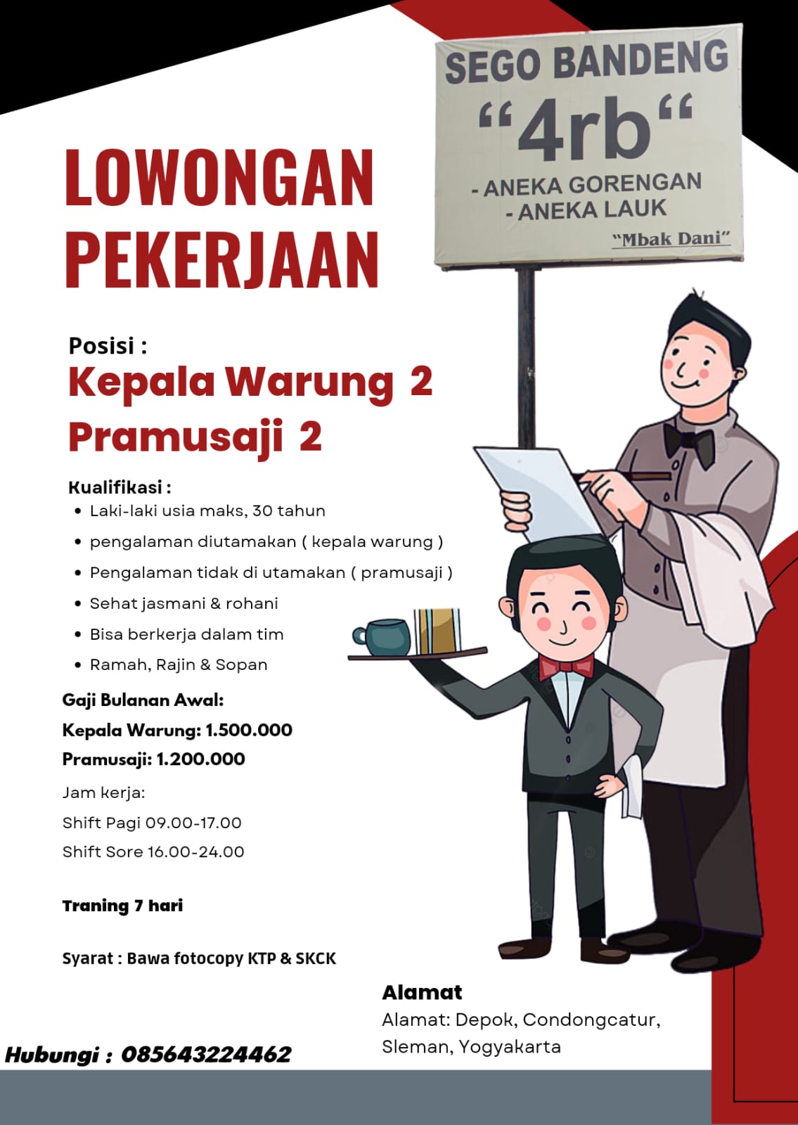 Lowongan Kerja Kepala Warung 2 Pramusaji 2 Di Sego Bandeng