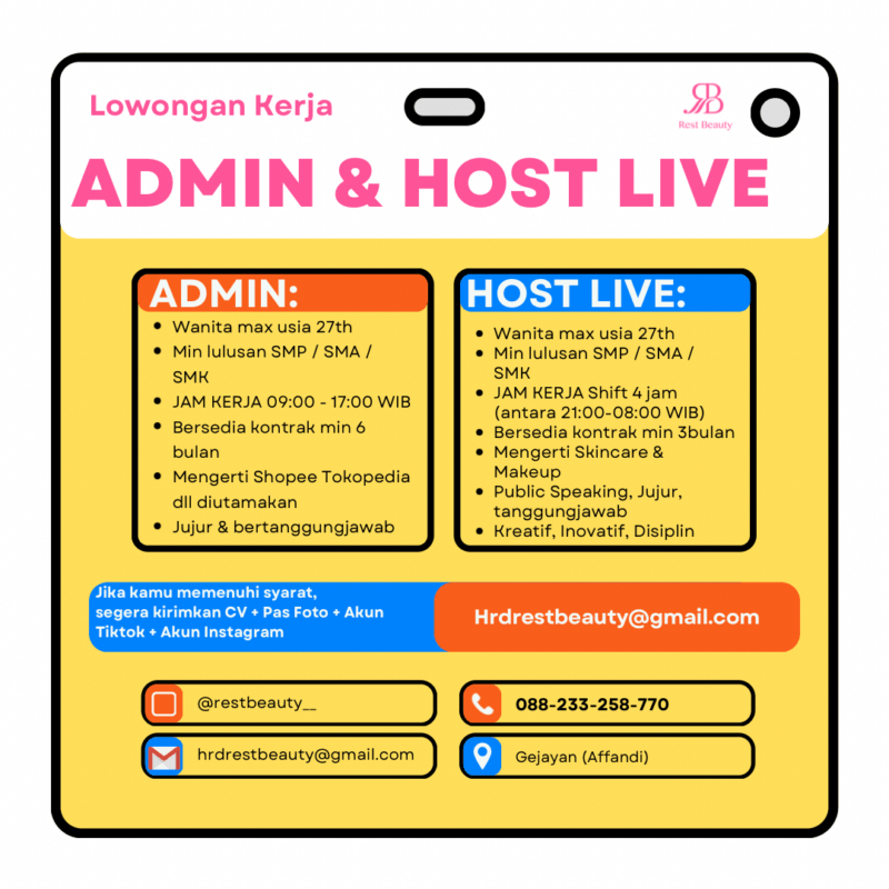 Lowongan Kerja Host Live Admin Marketplace Di Rest Beauty Lokerjogja Id