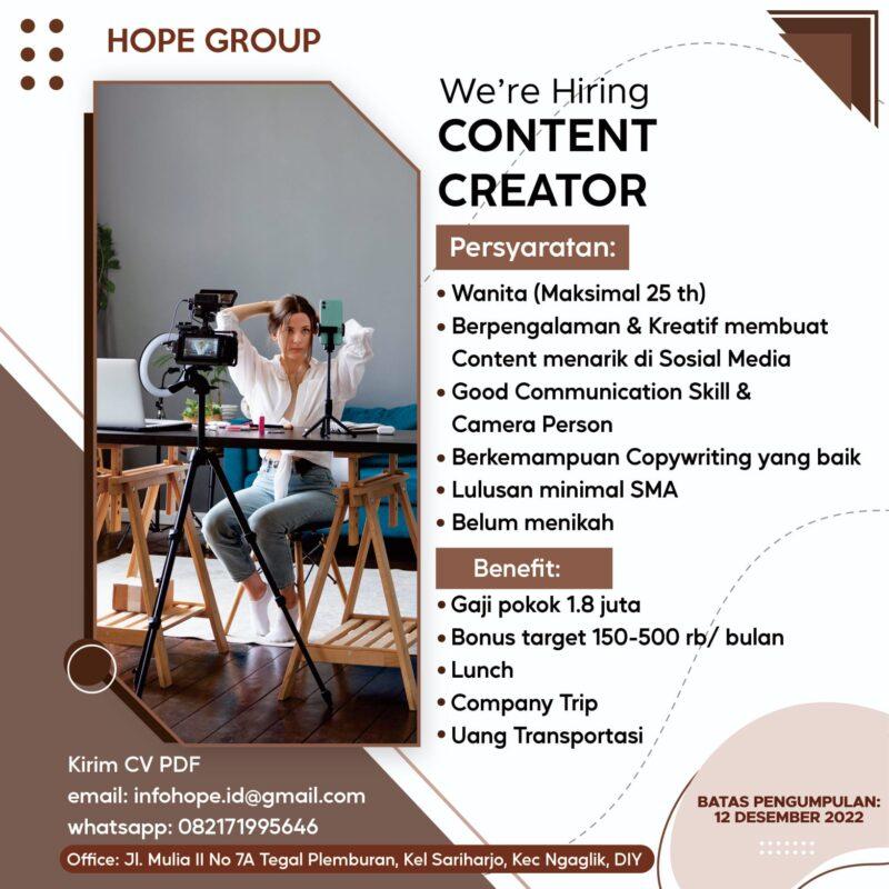 Lowongan Kerja Content Creator Host Live Streaming Di Hope Group