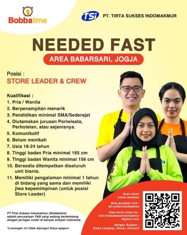 Lowongan Kerja Store Leader Crew Di Pt Tirta Sukses Indomakmur