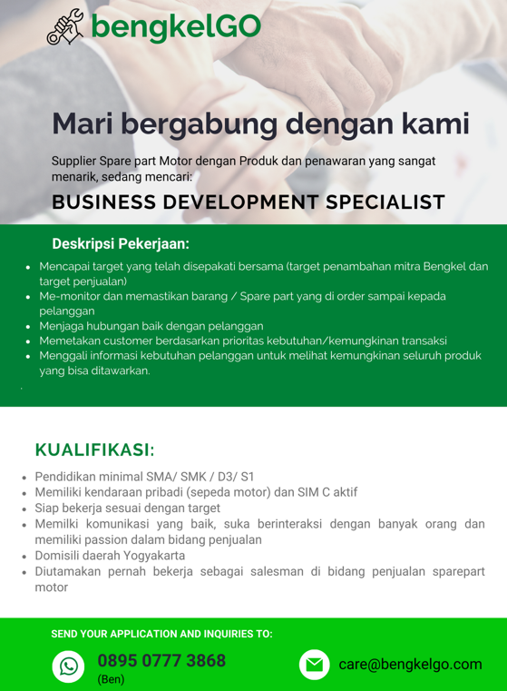 Lowongan Kerja Business Development Specialist Di Bengkelgo Lokerjogja Id