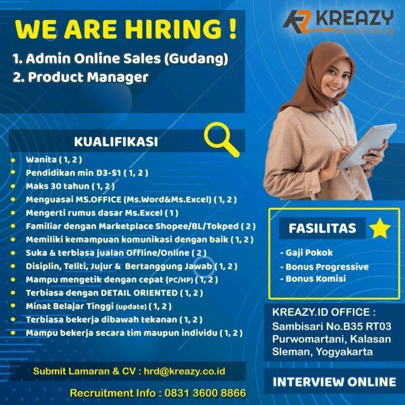 Lowongan Kerja Admin Online Sales Gudang Product Manager Di Kreazy