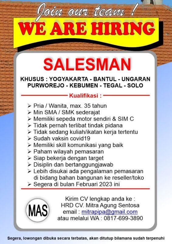 Lowongan Kerja Salesman Bahan Bangunan Di CV Mitra Agung Sentosa MAS