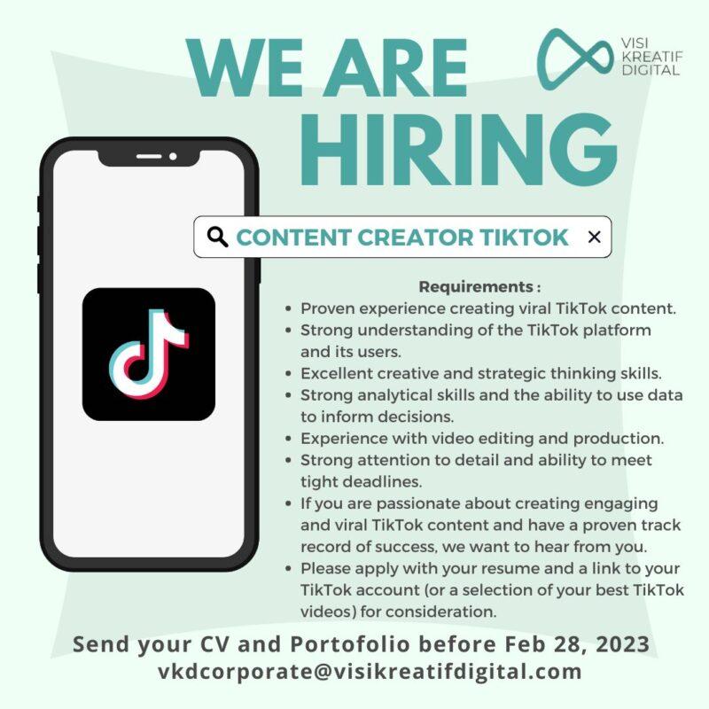 Lowongan Kerja Content Creator TikTok Di PT Visi Kreatif Digital