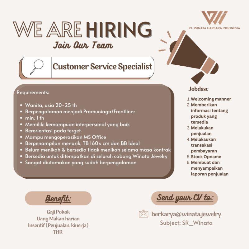 Lowongan Kerja Customer Service Specialist Di PT Winata Hapsara