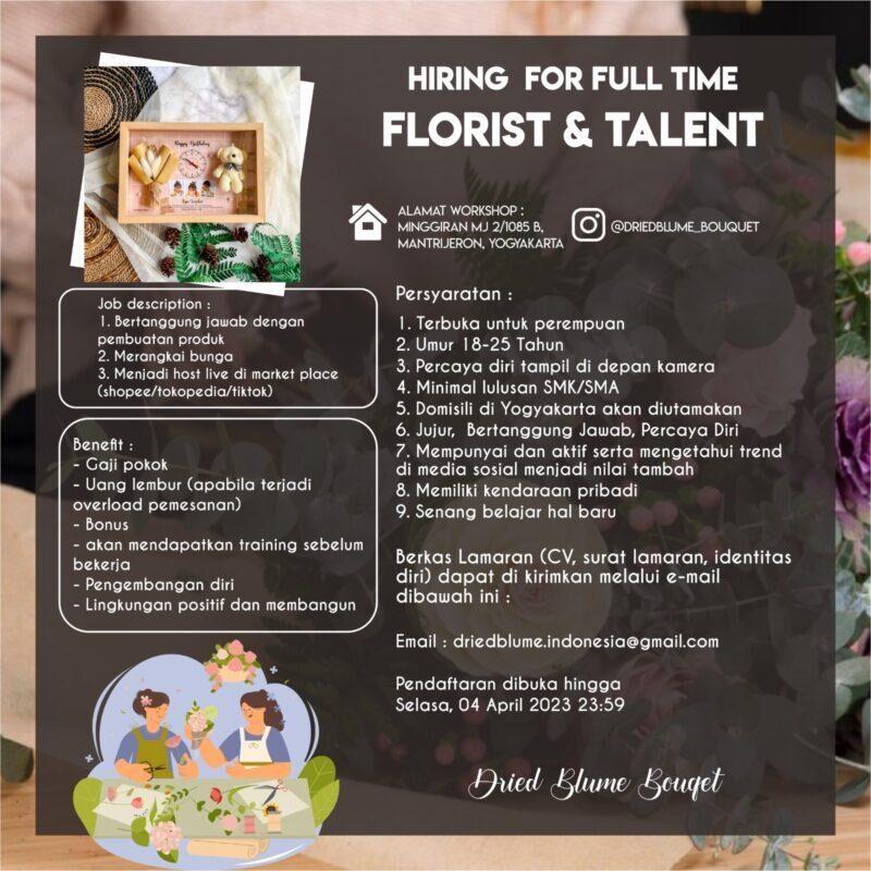 Lowongan Kerja Full Time Tim Florist Host Live Freelance Ecommerce