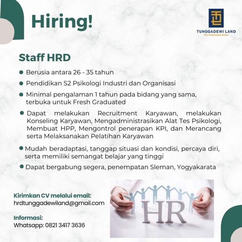 Lowongan Kerja Staff HRD Di PT Tunggadewi Land LokerJogja ID