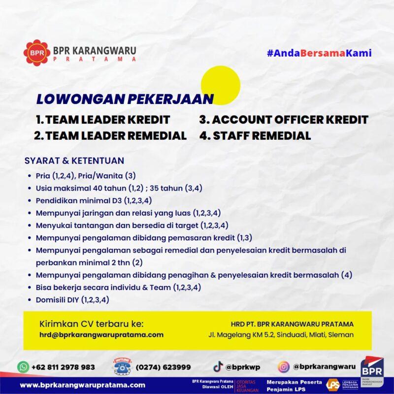 Lowongan Kerja Team Leader Kredit Team Leader Remedial Account