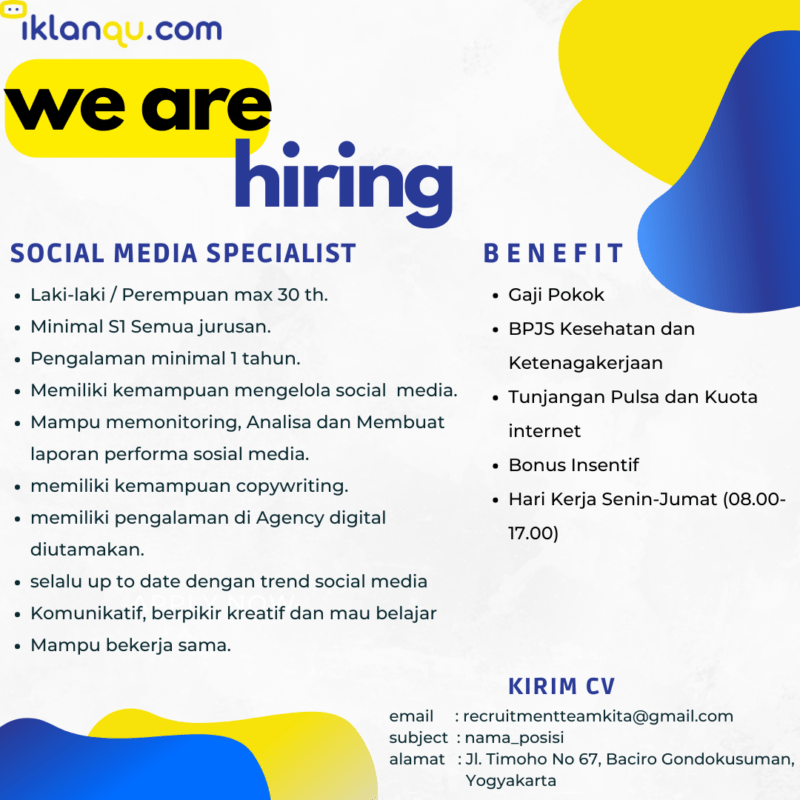 Lowongan Kerja Social Media Specialist Di Iklanqu Lokerjogja Id