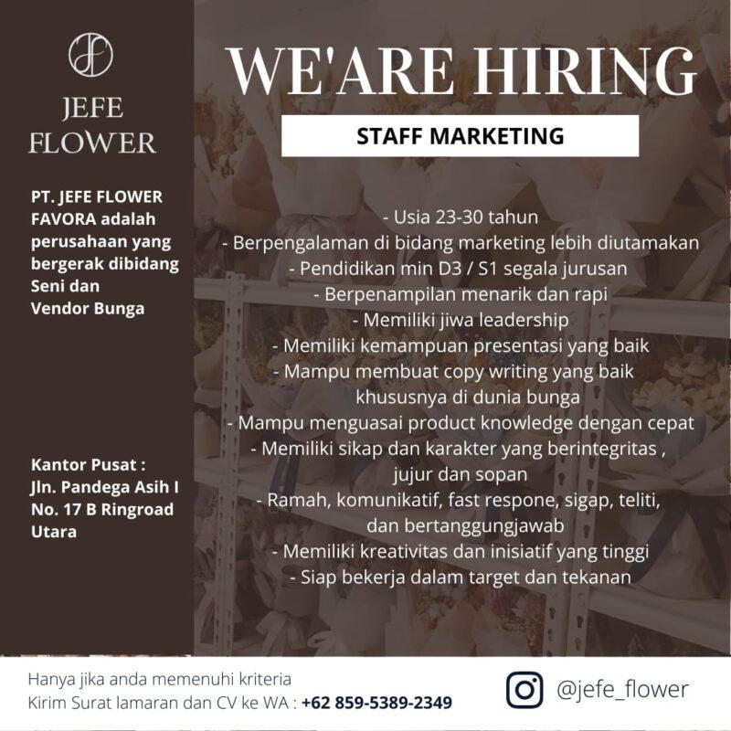 Lowongan Kerja Staff Marketing Florist Admin Villa Di Jefe Flower