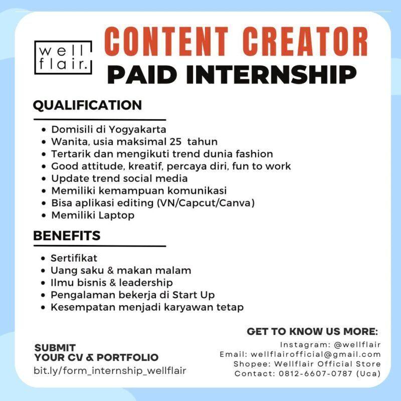 Lowongan Kerja Content Creator Paid Internship Di Wellflair