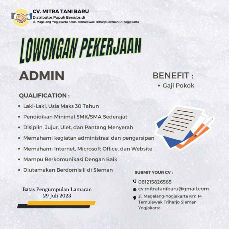 Lowongan Kerja Admin Sales Admin Di CV Mitra Tani Baru LokerJogja ID