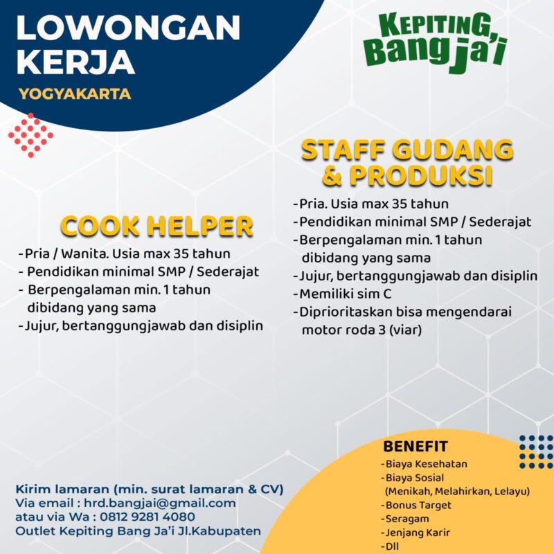 Lowongan Kerja Staff Gudang Produksi Cook Cook Helper Di Kepiting