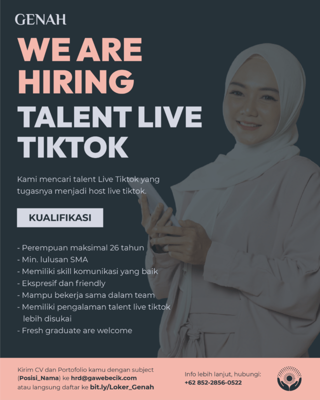 Lowongan Kerja Host Live Tiktok Motion Graphic Designer Content