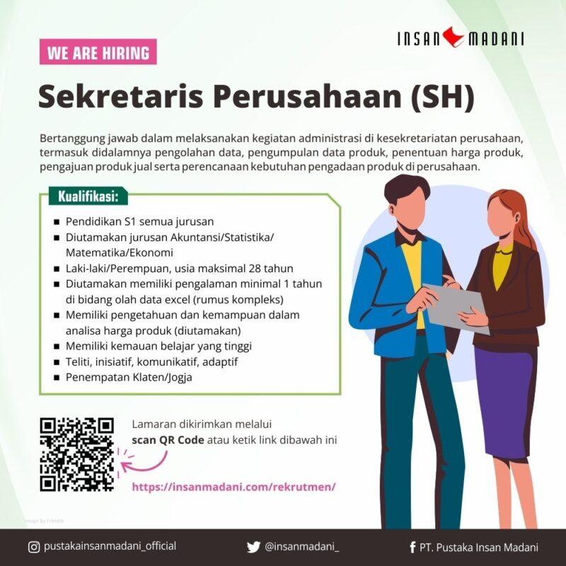 Lowongan Kerja Sekretaris Perusahaan SH Marketing Area Educational