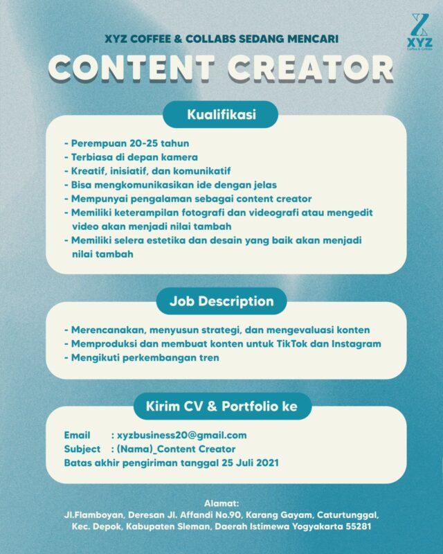 Lowongan Kerja Content Creator Di XYZ Coffee Collabs LokerJogja ID