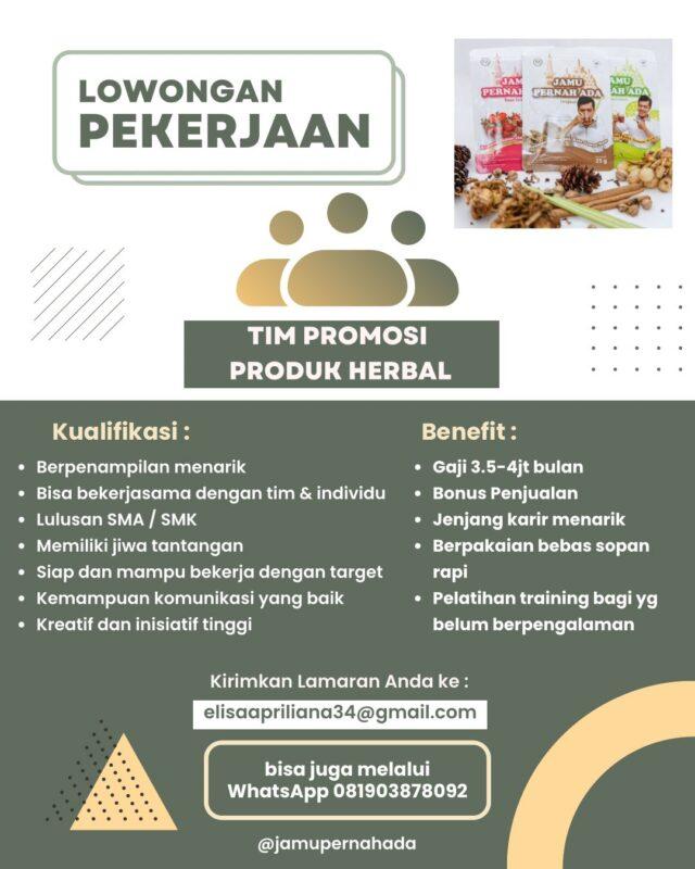 Lowongan Kerja Tim Produksi Produk Herbal Di Jamupernahada Lokerjogja Id