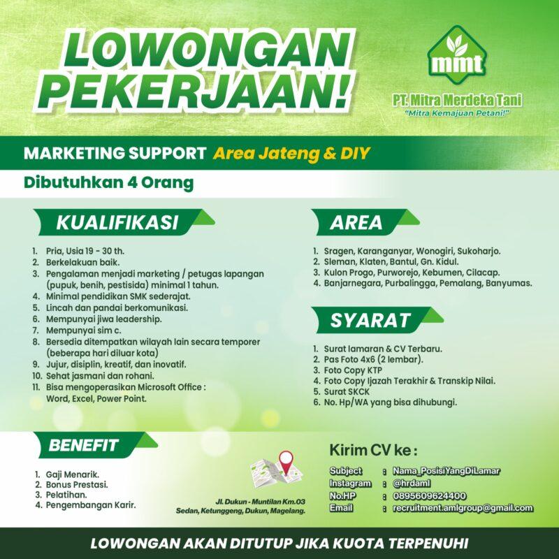 Lowongan Kerja Marketing Support Jateng Diy Di Pt Mitra Merdeka Tani