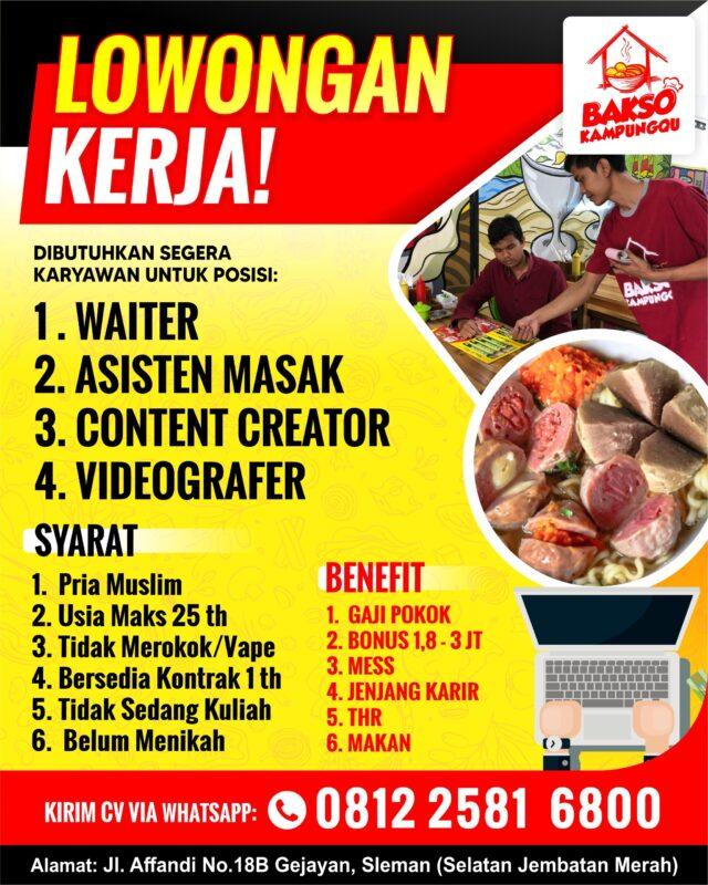 Lowongan Kerja Waiters Asisten Masak Content Creator Videografer