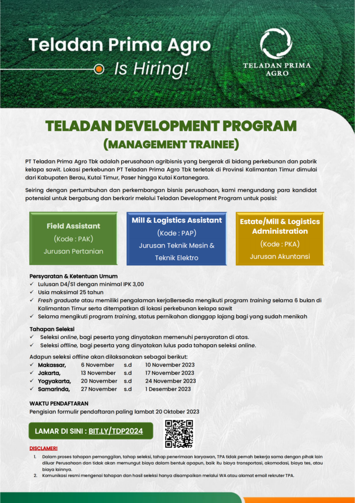 Lowongan Kerja Management Trainee Di PT Teladan Prima Agro Tbk