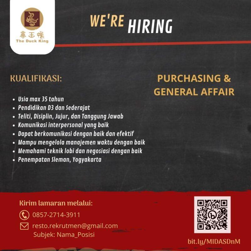 Lowongan Kerja Purchasing General Affair Receptionis Cashier