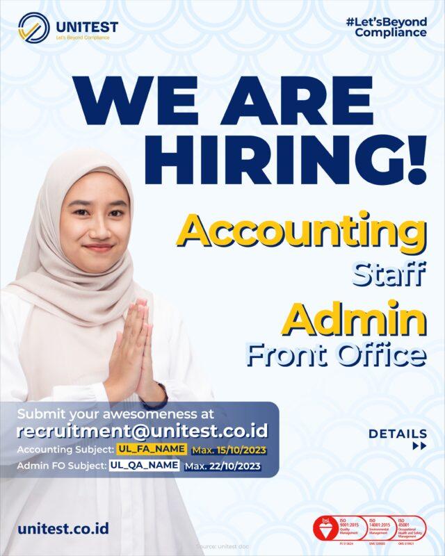 Lowongan Kerja Accounting Staff Admin Front Office Di Unitest