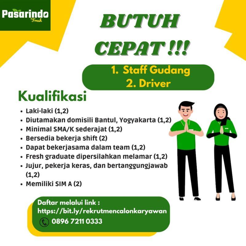 Lowongan Kerja Staff Gudang Driver Supervisor Toko Pramuniaga