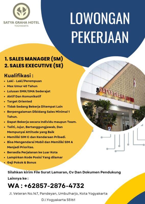 Lowongan Kerja Sales Manager Sales Executive Di Satya Graha Hotel