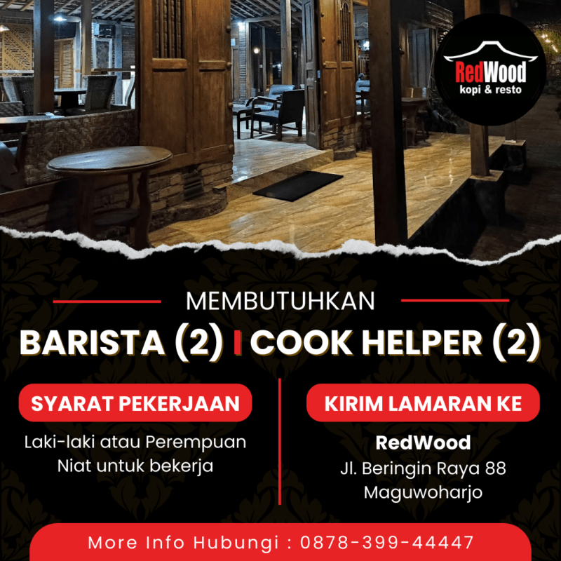 Lowongan Kerja Barista Cook Helper Di RedWood Kopi Resto