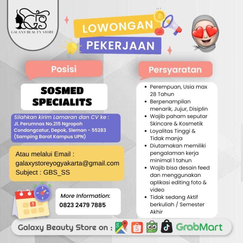 Lowongan Kerja Sosmed Specialist Di Galaxy Beauty Store LokerJogja ID