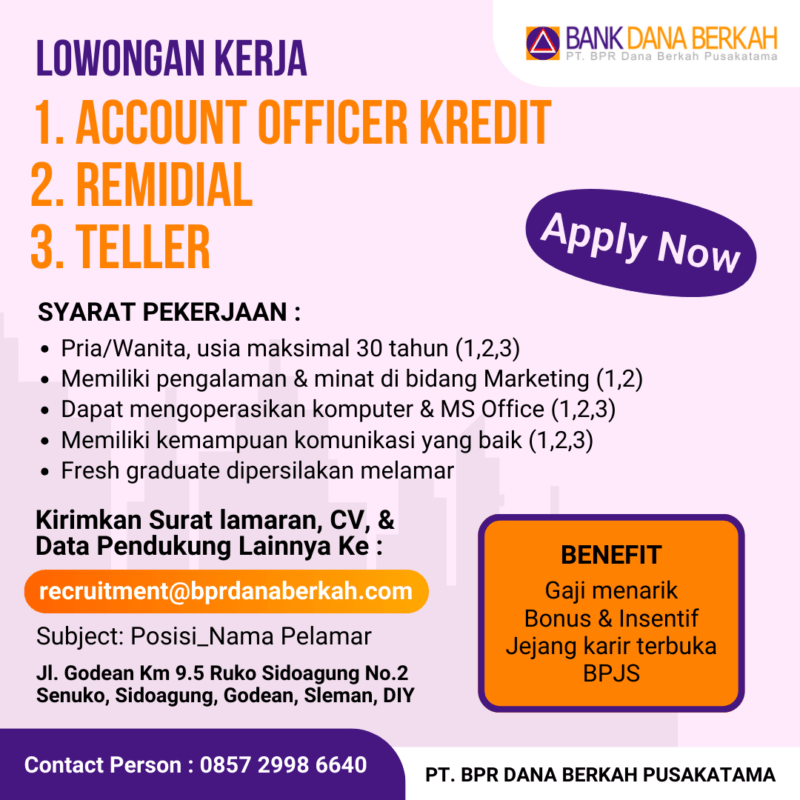 Lowongan Kerja Account Officer Kredit Remidial Teller Di PT BPR