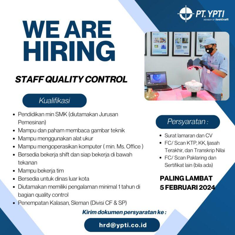 Lowongan Kerja Staff Quality Control Staff Ppic Operator Quality