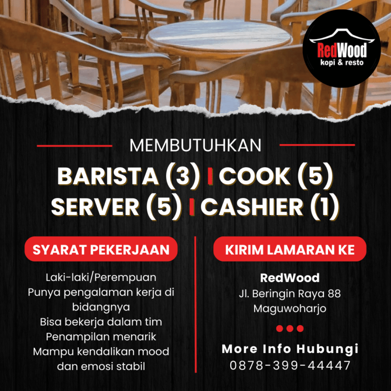 Lowongan Kerja Barista Cook Server Cashier Di RedWood Kopi