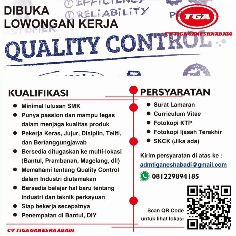 Lowongan Kerja Quality Control Staf Operasional Di Cv Tiga Ganesha